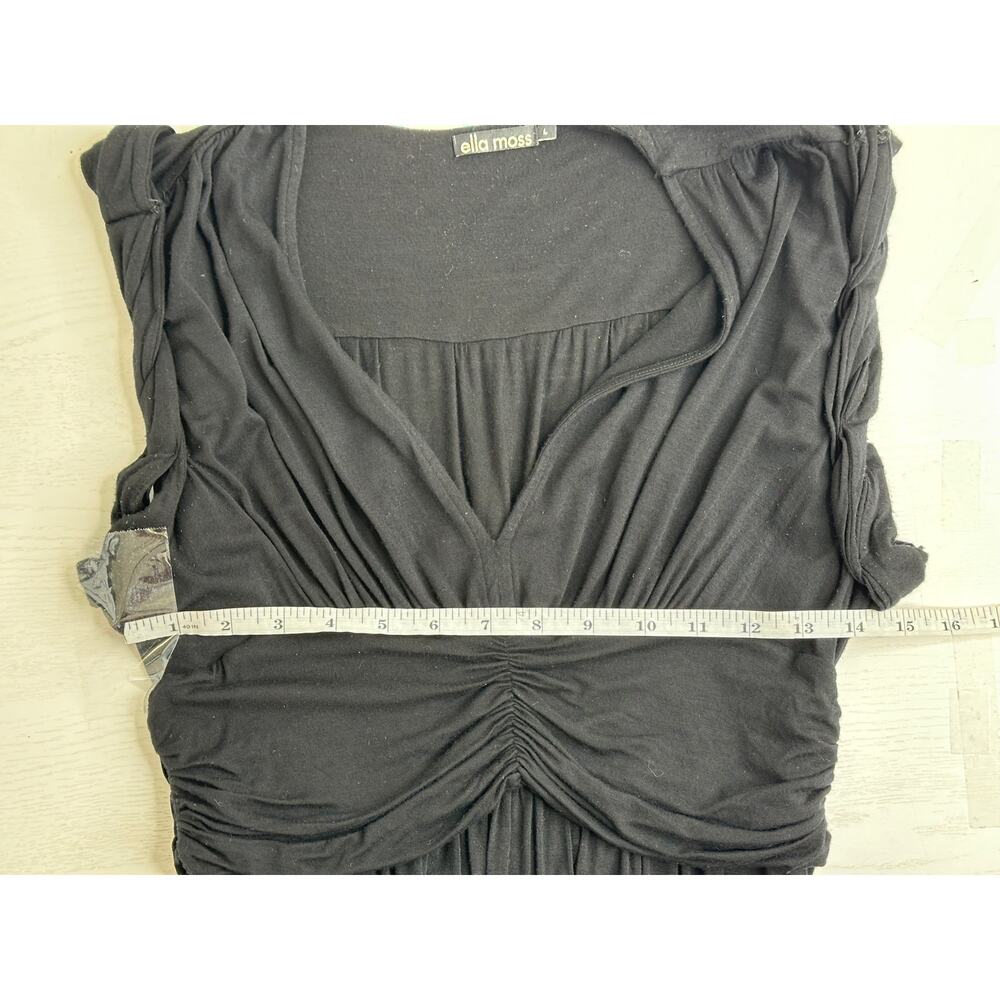 Ella Moss Black Blouse Top L Large Pleated V-Neck Braided Sleeve Bohemian Career - Picture 6 of 8